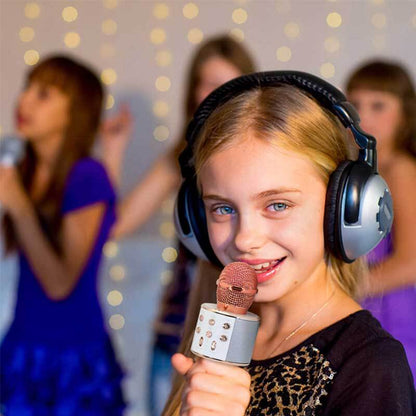 Blue kids' wireless Bluetooth karaoke microphone, a portable musical toy gift