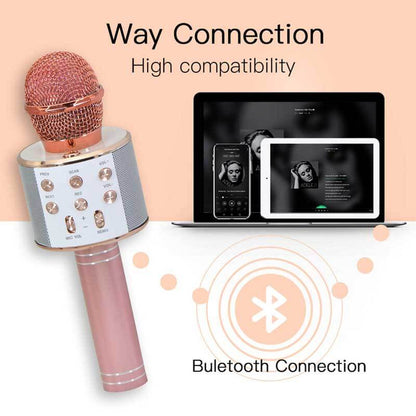 Kids' wireless bluetooth karaoke microphone in vibrant purple, an interactive singing toy