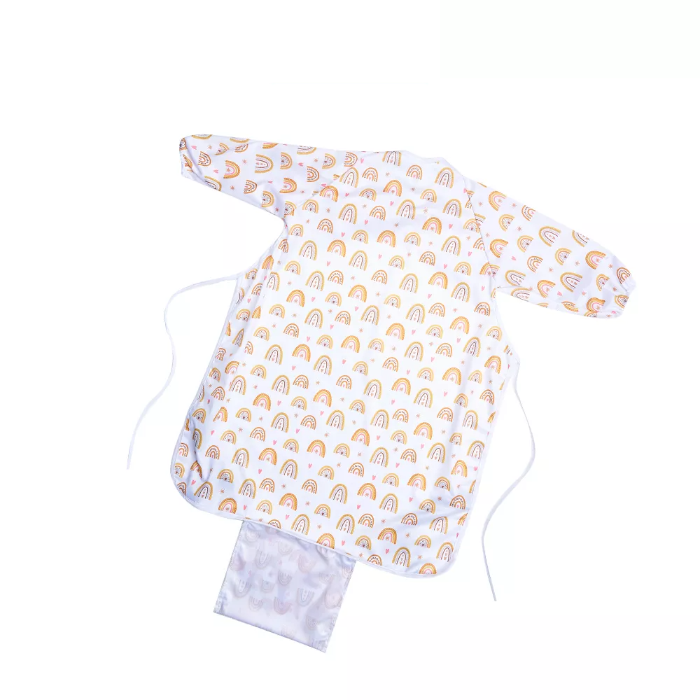 Set of three colorful waterproof long sleeve baby feeding bibs with convenient pockets