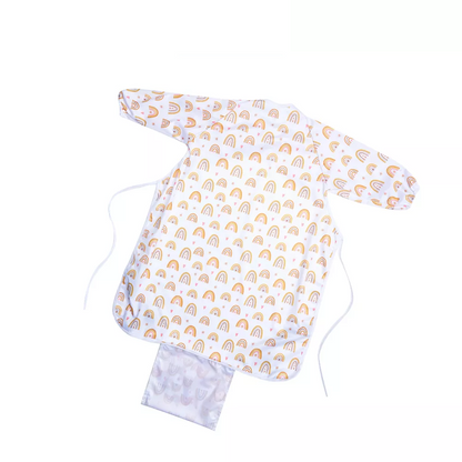 Set of three colorful waterproof long sleeve baby feeding bibs with convenient pockets