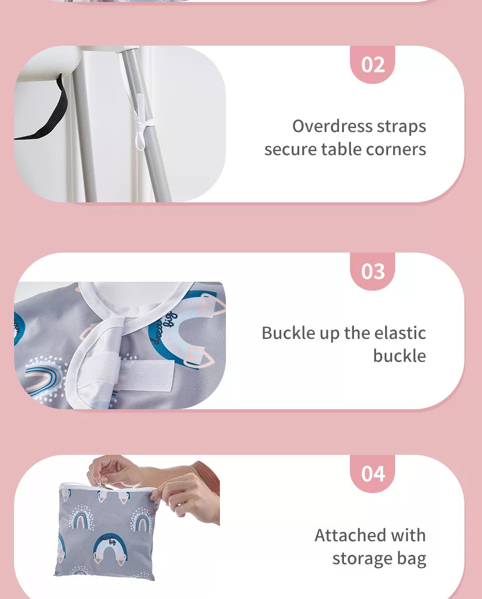 Baby long sleeve waterproof feeding bib folded, showcasing its compact and travel-friendly design