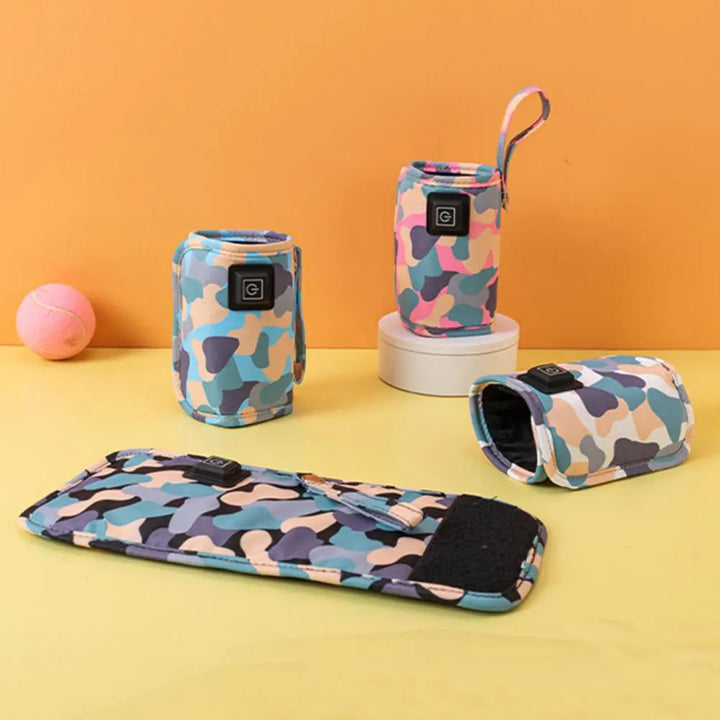 Insulated black baby bottle warmer bag with USB for portable infant feeding & travel gear.