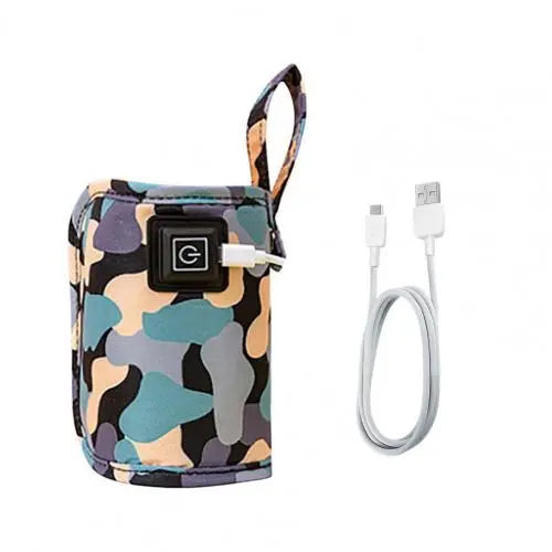 Adjustable temperature portable USB baby bottle warmer, pink, for travel and daily use.