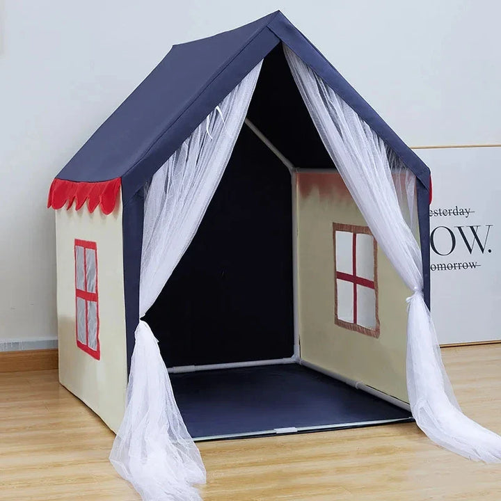 Easy assembly kids foldable play tent, pink princess castle design for indoor and outdoor play.