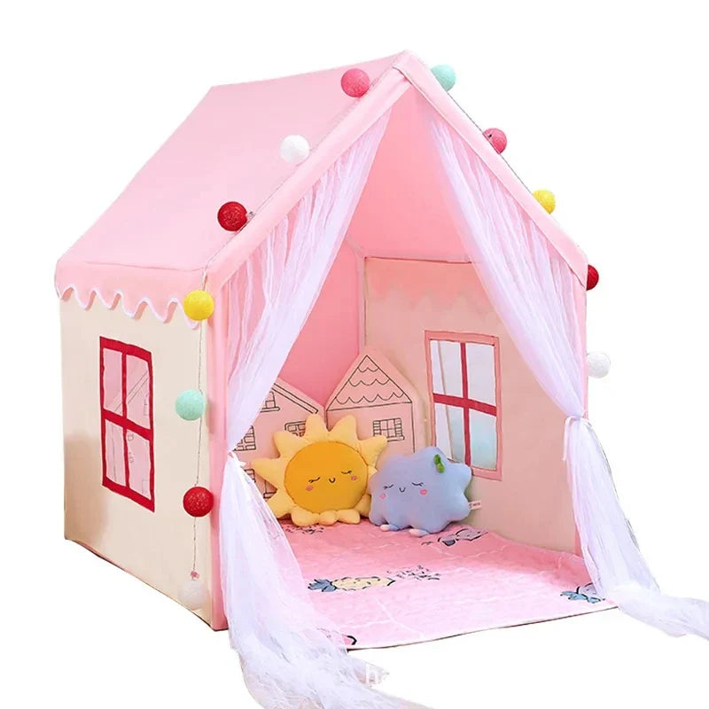 Princess castle playhouse for children, a charming foldable teepee tent for imaginative play.