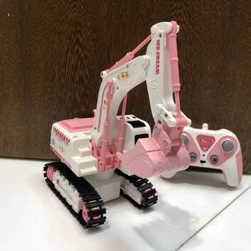 Girls' educational RC excavator toy, a pink remote control construction vehicle for young engineers