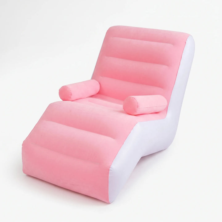 Ergonomic S-shaped inflatable lounger for comfort & relaxation. Portable design for indoor/outdoor use.