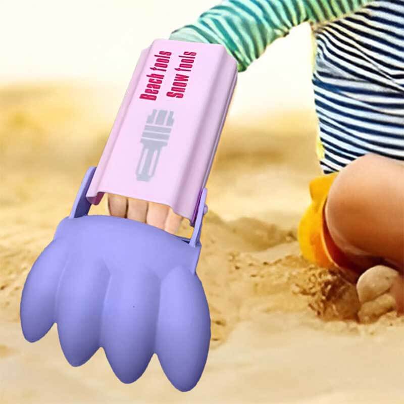 Children playing with a pink beach sand digger toy, enhancing activity and fun on the sand.