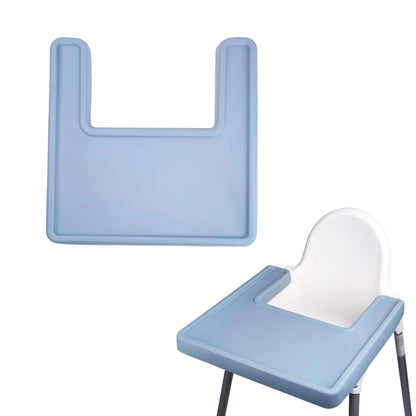 Pink silicone high chair placemat for spill-proof baby feeding. Easy-clean toddler mealtime mat.