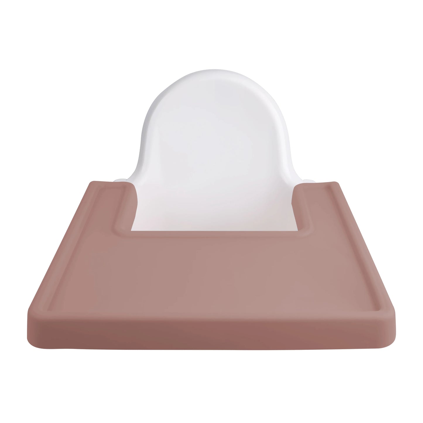 Red silicone high chair placemat, designed for easy suction to prevent slips during baby feeding.