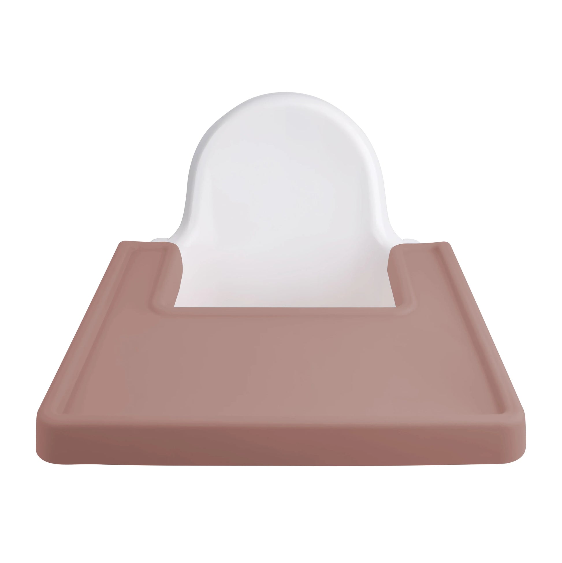 Red silicone high chair placemat, designed for easy suction to prevent slips during baby feeding.