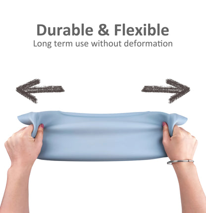 Colorful sections on a silicone high chair placemat, encouraging portion control for baby feeding.
