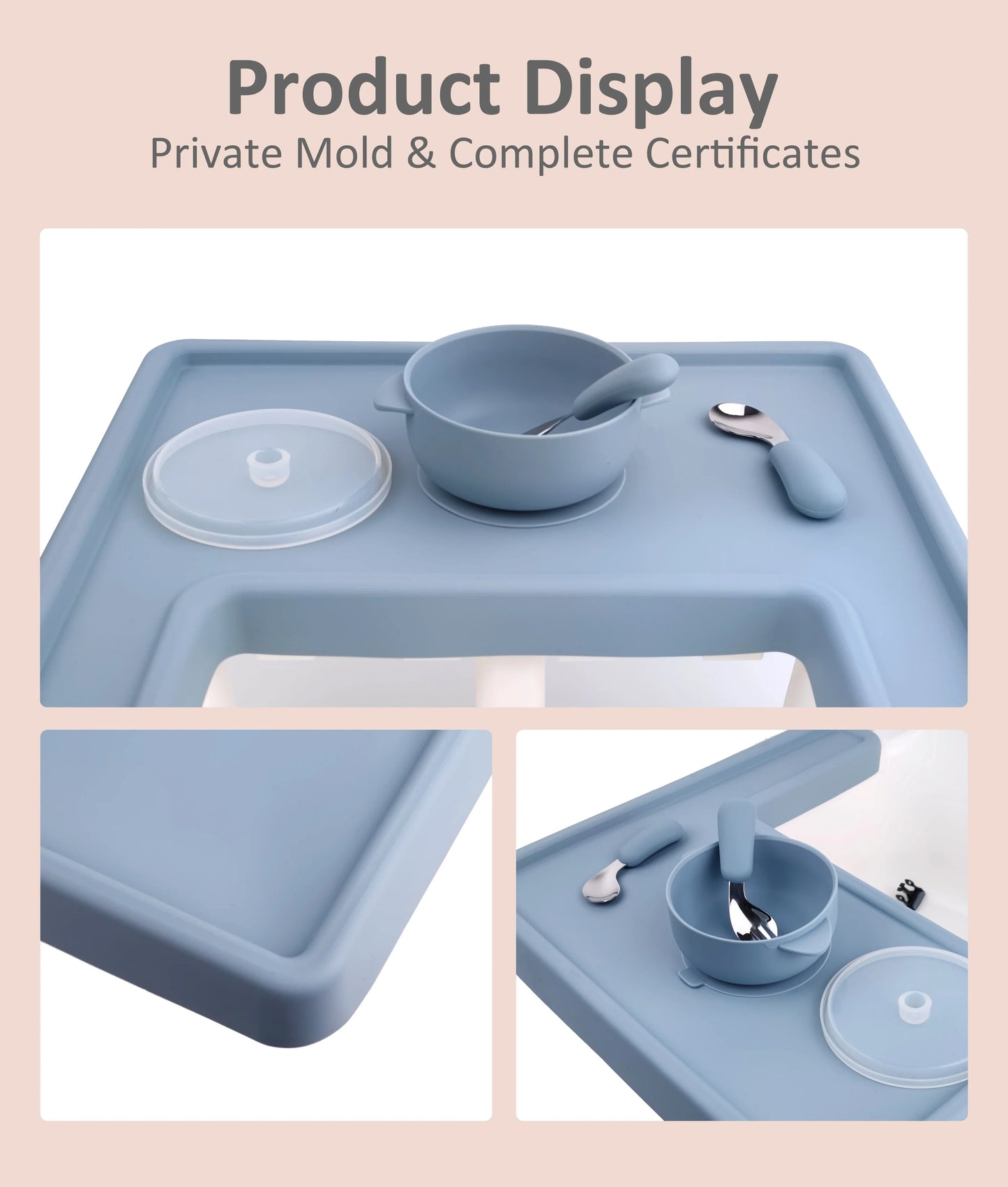 Smooth silicone placemat surface, designed for easy wiping and quick cleaning after baby meals.
