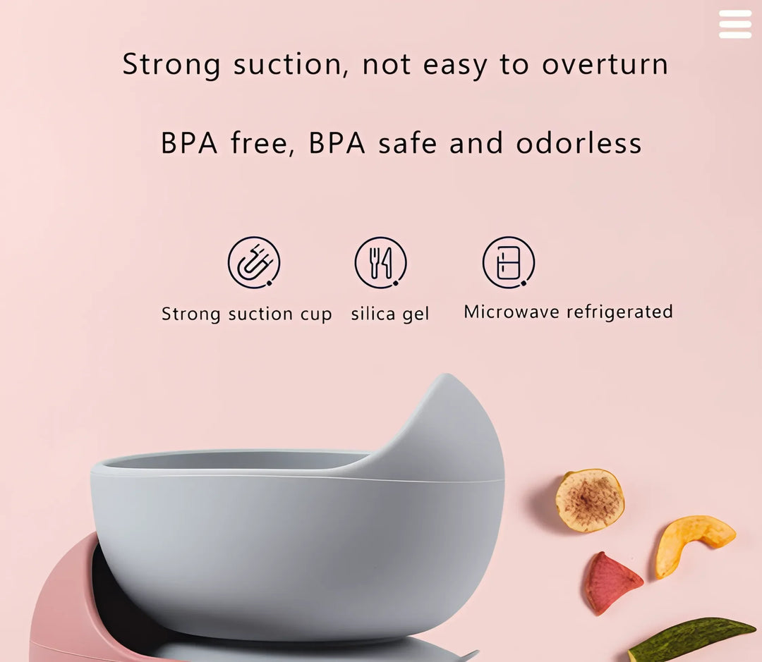 Mess-free baby feeding with a soft silicone suction bowl, ideal for weaning.