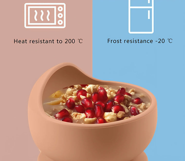 Easy-clean grey silicone suction bowl for hassle-free baby and toddler feeding, BPA-free.