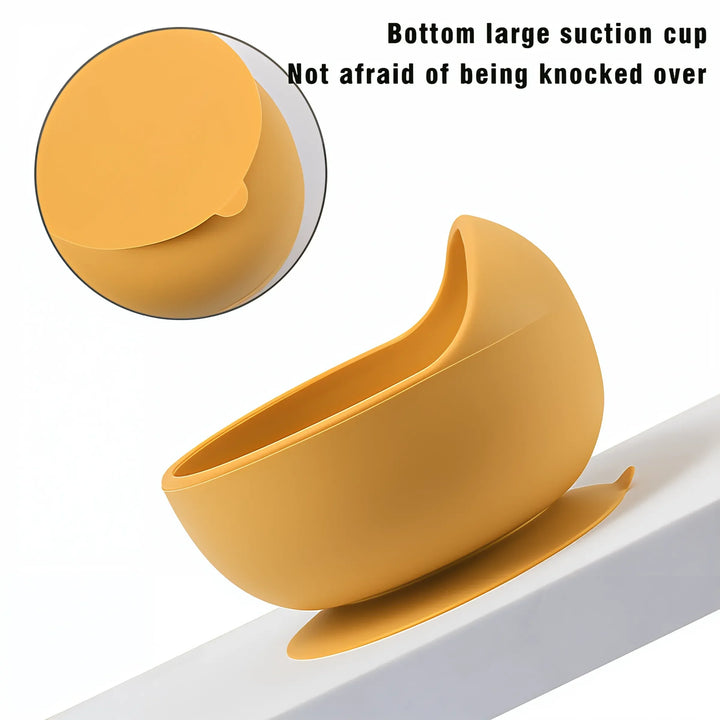 Durable silicone suction bowl for solid feeding, kid-safe and mess-free dinnerware.