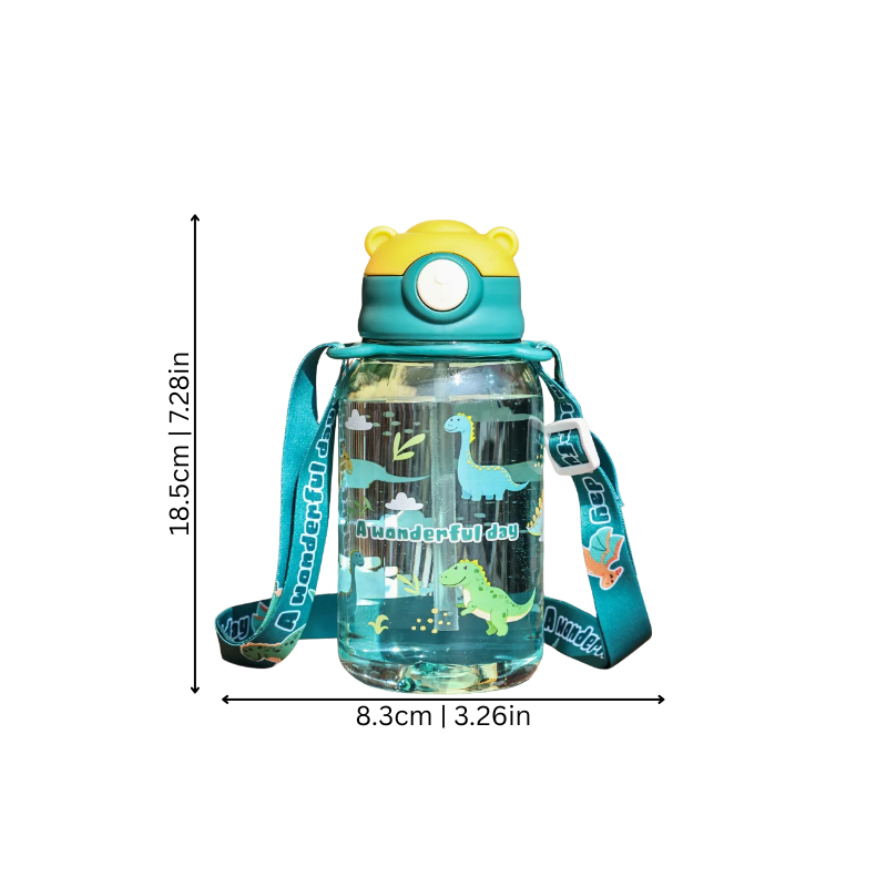 Green spill-proof kids water bottle with straw and easy-grip handle, ideal for toddlers