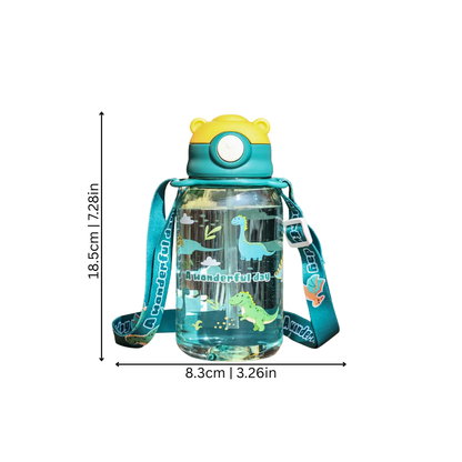 Green spill-proof kids water bottle with straw and easy-grip handle, ideal for toddlers