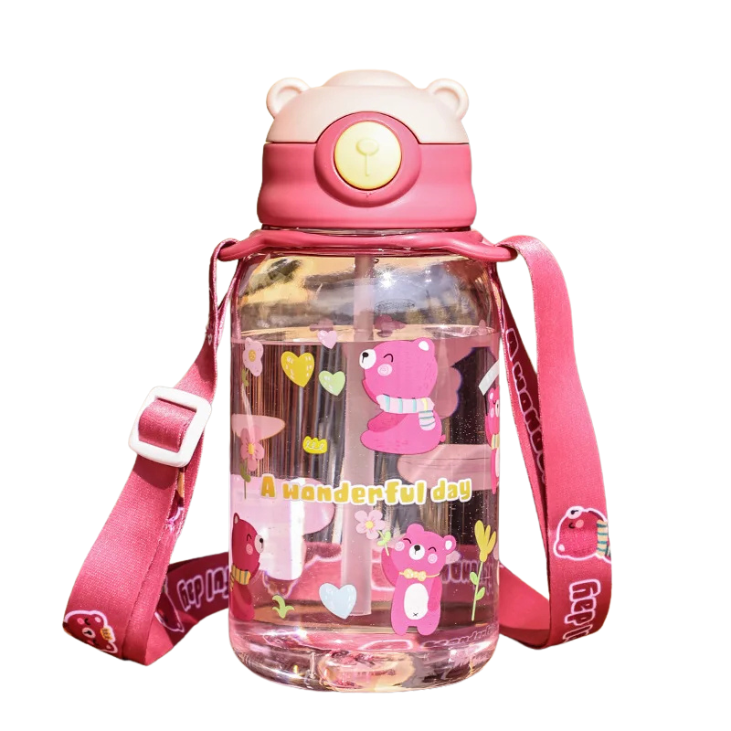 Spill-proof kids water bottle with straw & handle, a portable hydration solution for toddlers