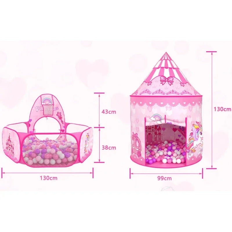 Kids' pink playtent with whimsical unicorn graphic, designed for both indoor and outdoor imaginative playtime.
