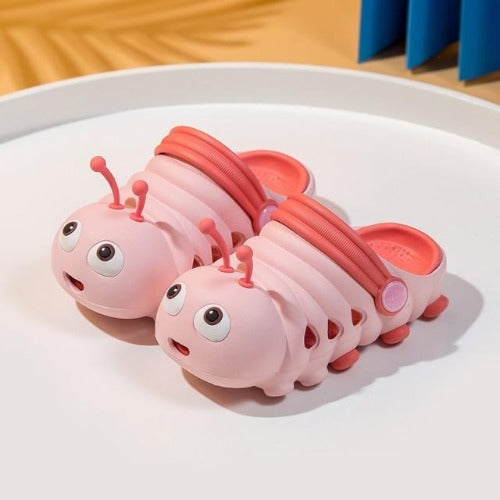 Pink waterproof caterpillar clogs for kids, durable non-slip toddler play shoes, ideal for outdoor summer fun