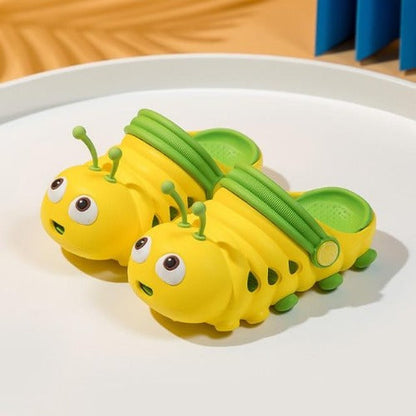 Yellow kids' caterpillar clogs, lightweight waterproof footwear with non-slip sole for active children's play