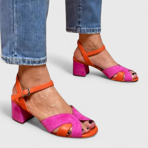 Stylish women's pink wedge heel casual sandals, designed for comfort with an adjustable strap & open toe for summer.