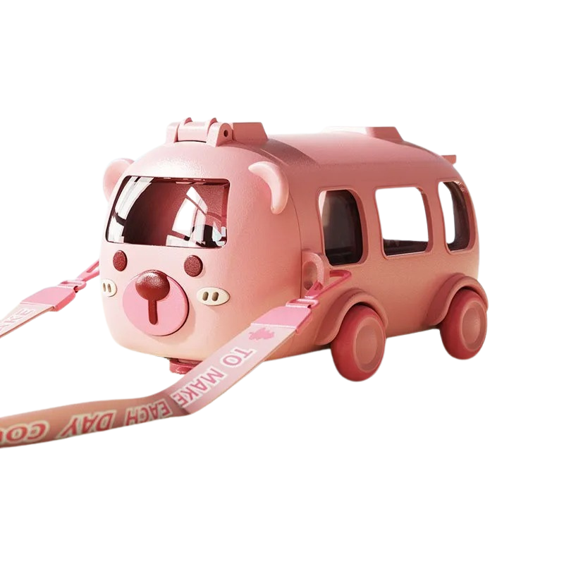 Toddler bottle with a fun rolling bear motif and straw, durable and portable for kids' use