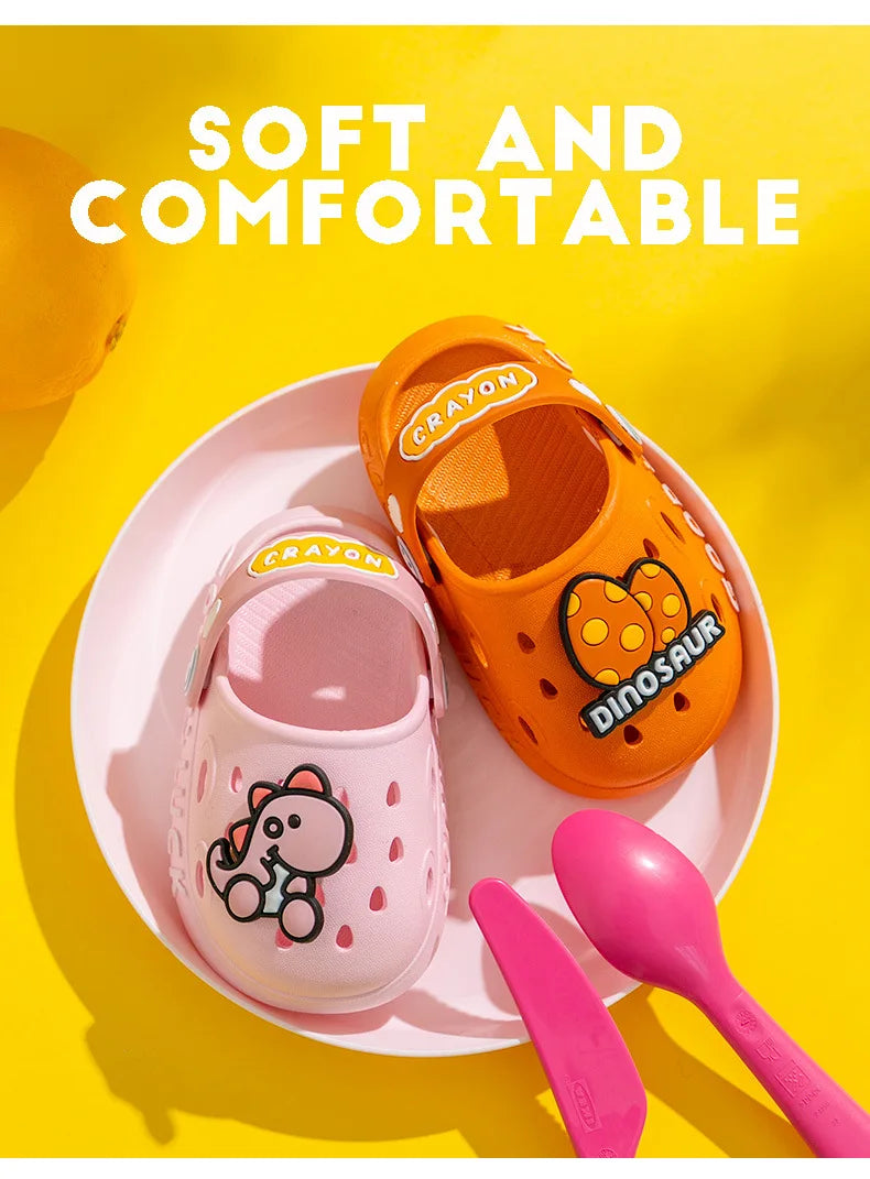 Green cartoon summer sandals for girls and boys, non-slip design for secure toddler steps