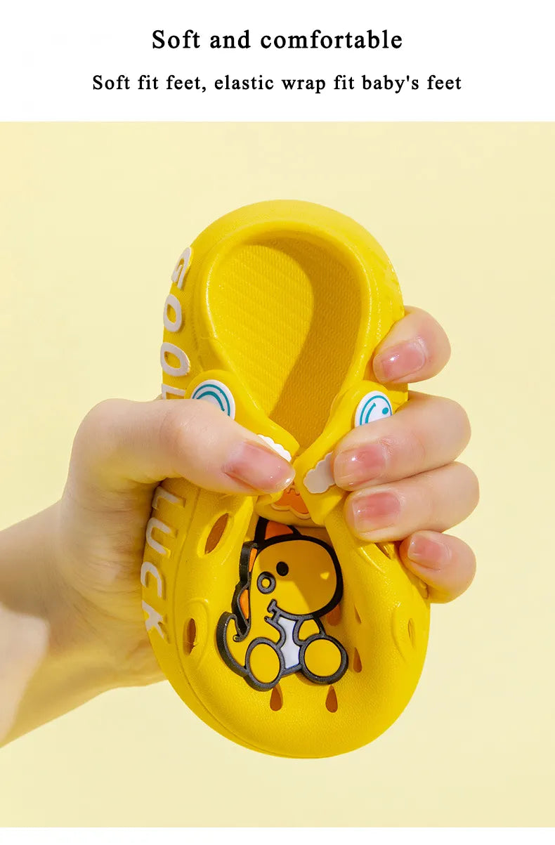 Assortment of colorful cartoon summer sandals, non-slip toddler shoes in various designs