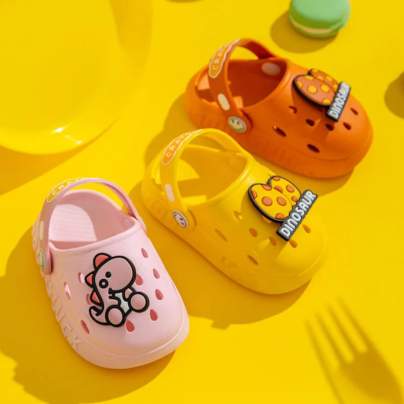 Blue cartoon summer sandals for boys, non-slip toddler shoes with fun character details