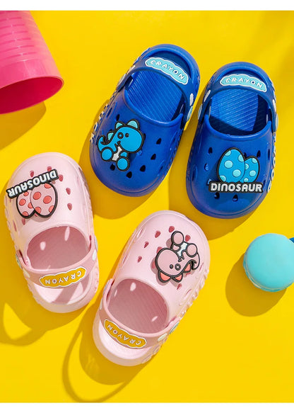 Close-up of non-slip sole on yellow cartoon toddler sandals, ensuring secure steps