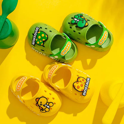 Toddler non-slip rubber sandals, yellow playful cartoon design for summer outdoor play