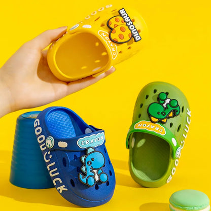 Girls and boys cartoon summer sandals, green non-slip toddler play shoes with cute patterns
