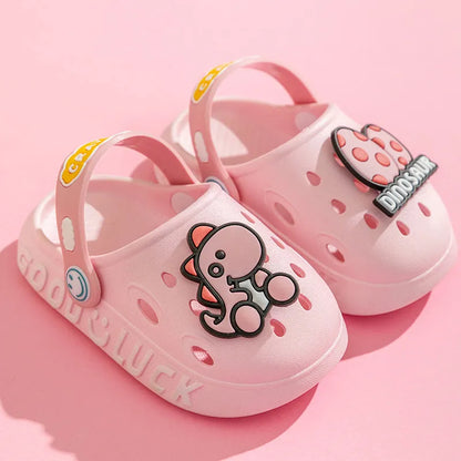 Top-down view of yellow cartoon toddler sandals, perfect non-slip play shoes for summer