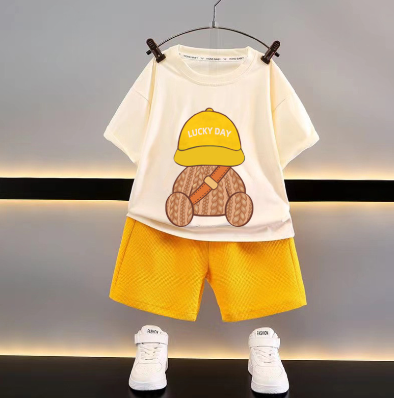 Fresh summer outfit set for toddlers, featuring a vibrant pattern, comfortable cotton blend for daily wear.