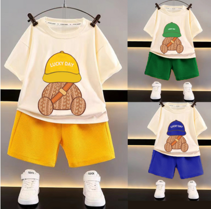 Casual children's fashion: a bright and funky summer outfit set, soft cotton blend, for endless play.