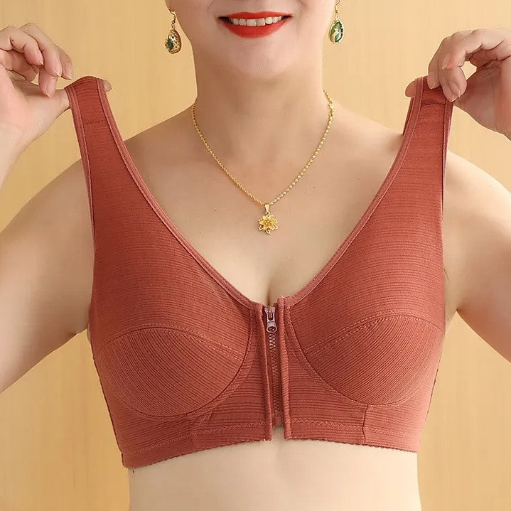 Plus size women's wire-free vest bra, front closure, ideal for daily comfort.