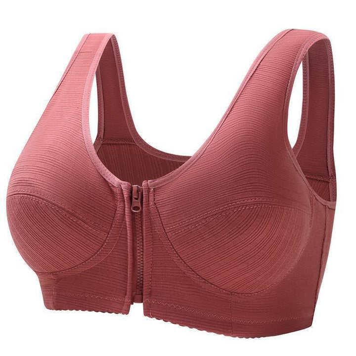 Women's plus size wire-free bra with front closure, designed for ultimate comfort.