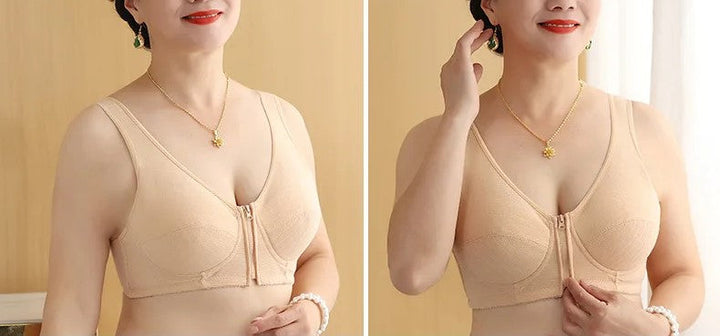 Front closure plus size bra, wire-free vest style, perfect for everyday wear.
