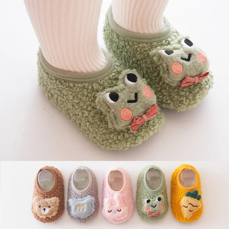 Plush animal anti-slip floor socks shoes for toddlers, soft sole infant footwear