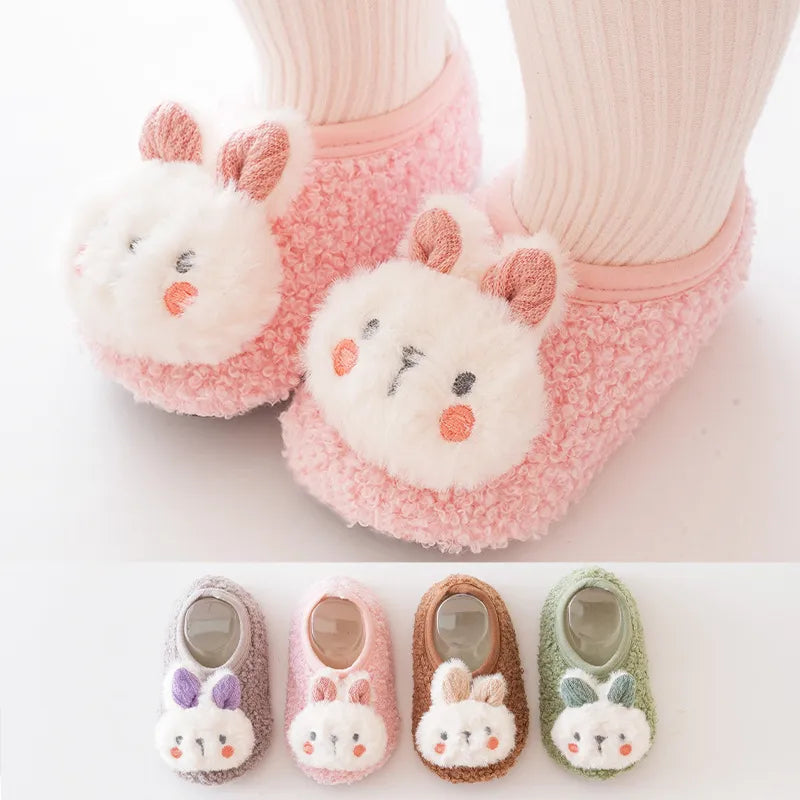 Plush animal anti-slip floor socks shoes, soft sole support for babies