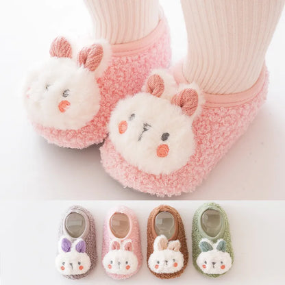 Plush animal anti-slip floor socks shoes, soft sole support for babies