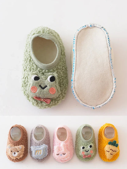 Toddler winter socks shoes with animal face, anti-slip soft sole for babies