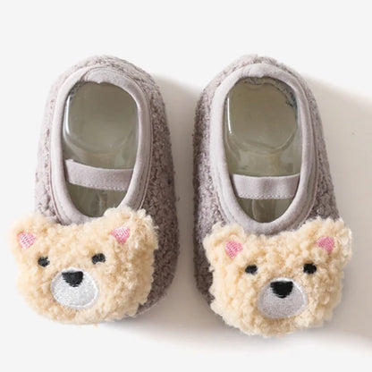 Baby anti-slip floor socks shoes, plush animal design, ideal for new walkers
