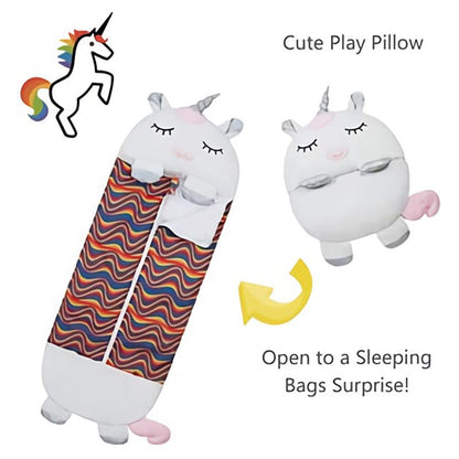 Children's cozy animal sleeping bag, perfect for travel or home, comes with a pillow.