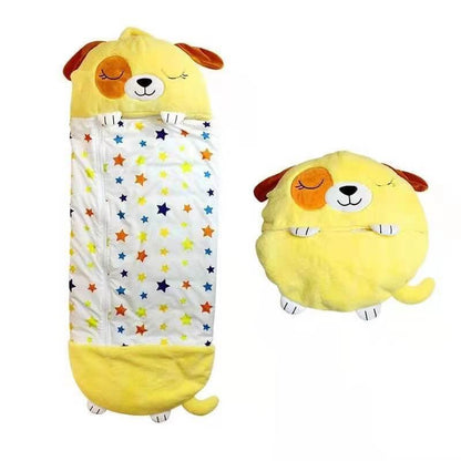 Cozy plush animal sleeping bag for kids, a great gift, complete with an attached pillow.