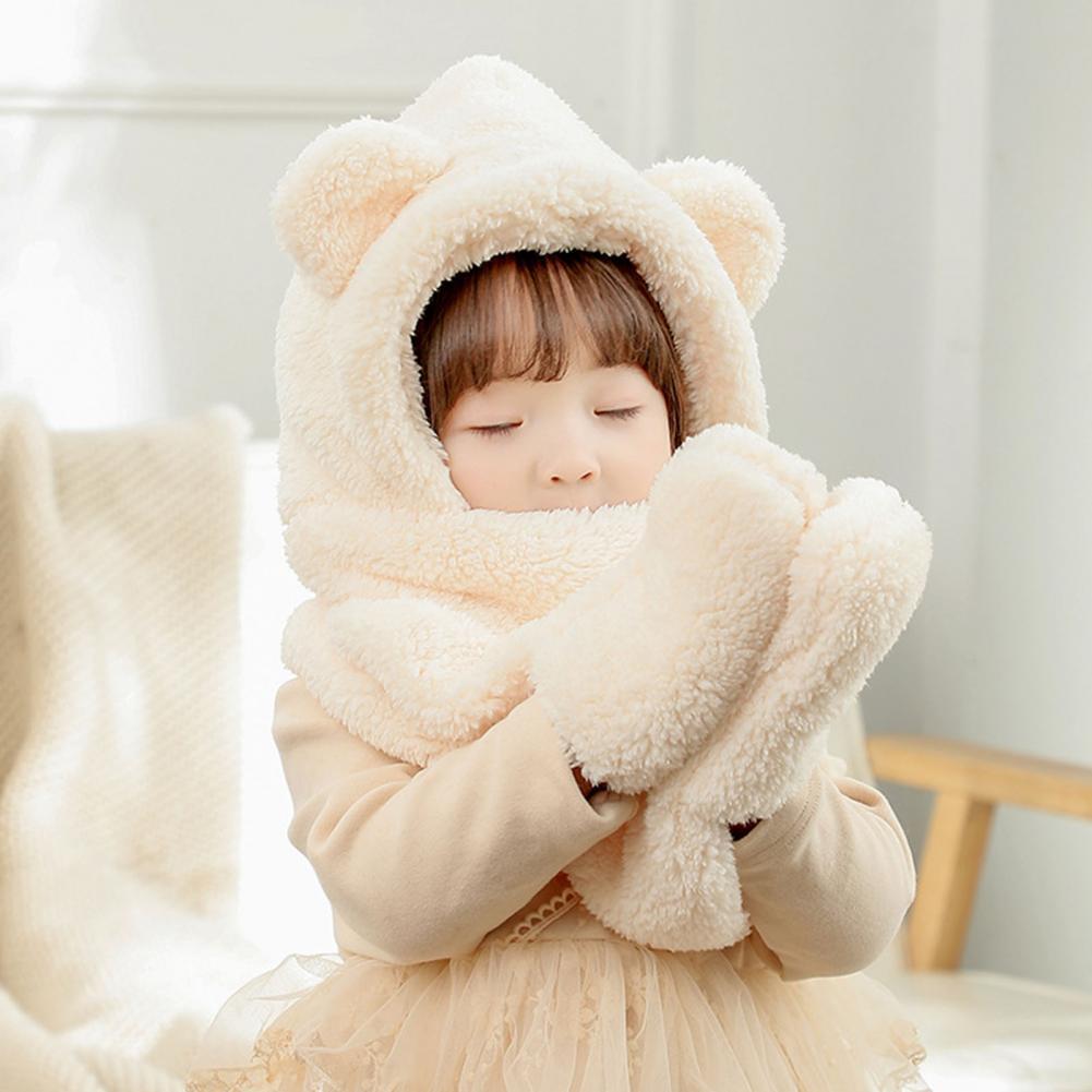 Plush bear ear scarf hat in brown for toddlers, ideal for winter warmth & baby fashion