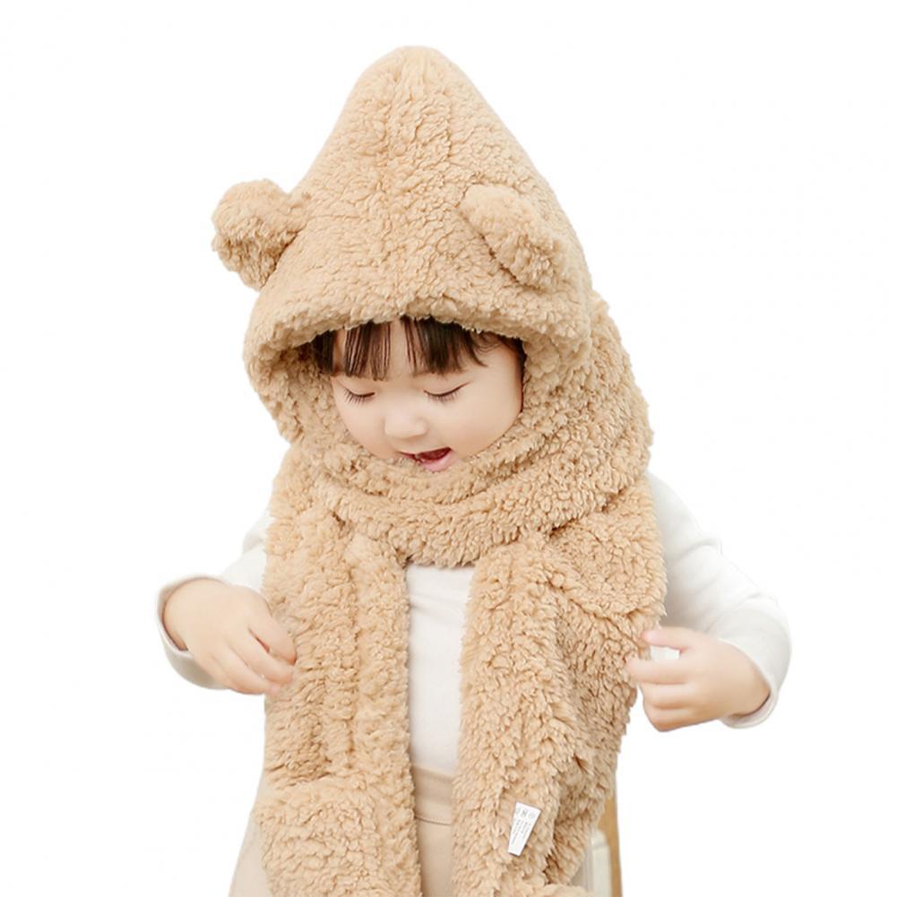 Cute kids winter hat & scarf combo with bear ears, soft plush for baby warmth
