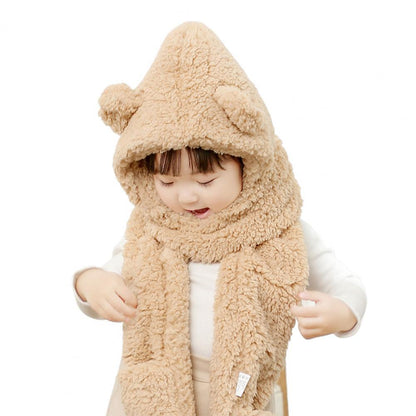Cute kids winter hat & scarf combo with bear ears, soft plush for baby warmth